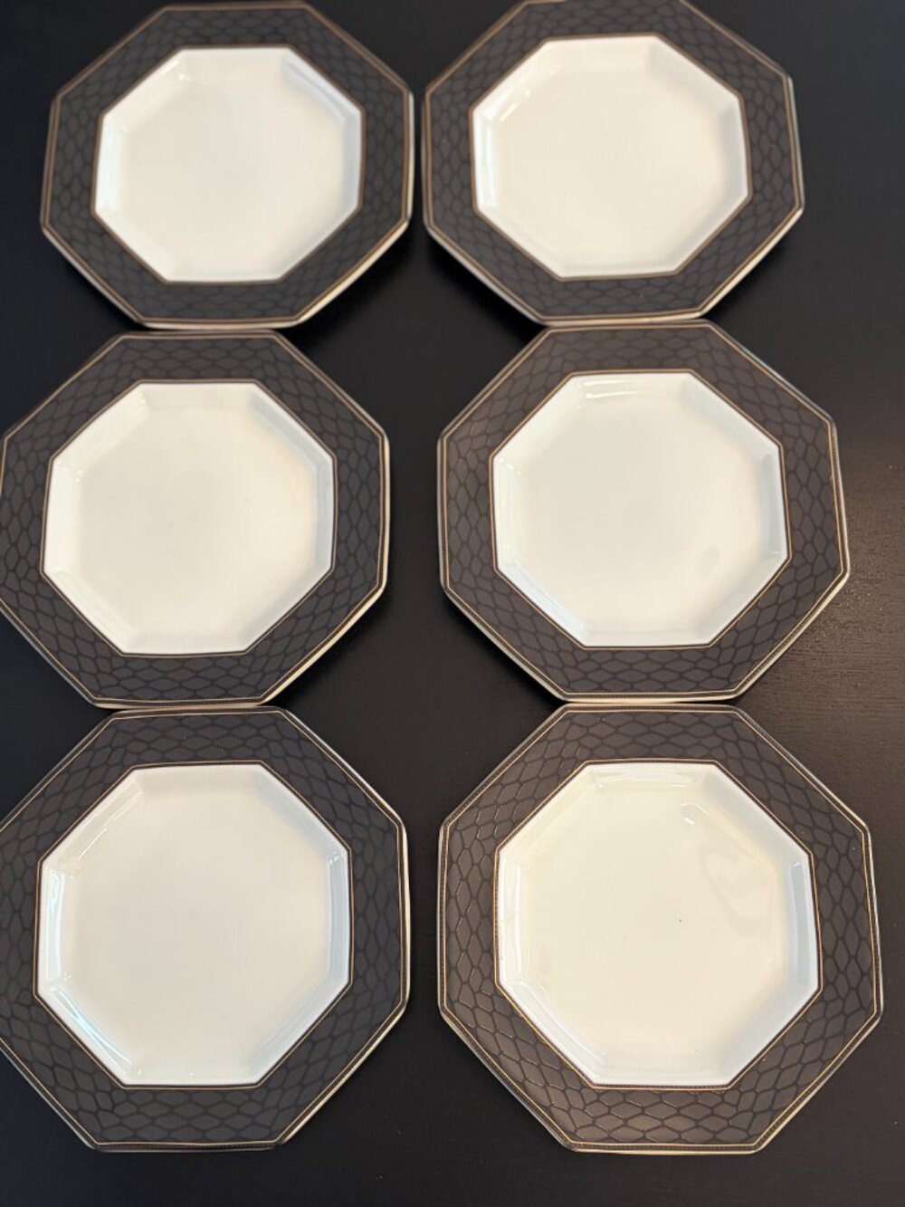 Daniel Hechter Black Tortoise Salad/Lunch Plates 6 Piece Discontinued